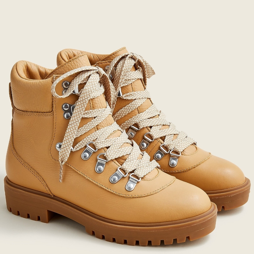 New! J.Crew Sz 7 Women's Lightweight Leather Nordic Boots Caramel Brown BB383